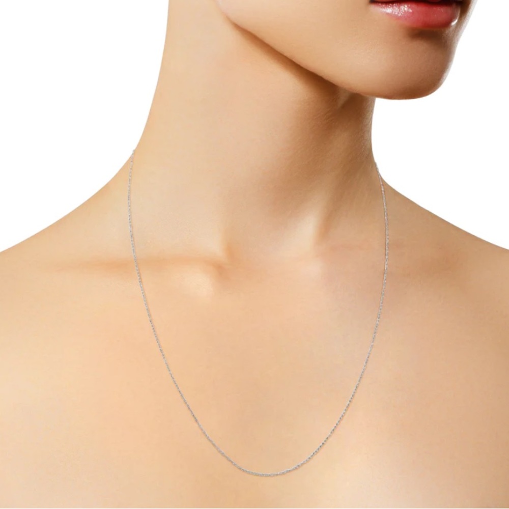 Haus of Brilliance Solid 10K White Gold 0.5mm Rope Chain Necklace. Unisex 16”